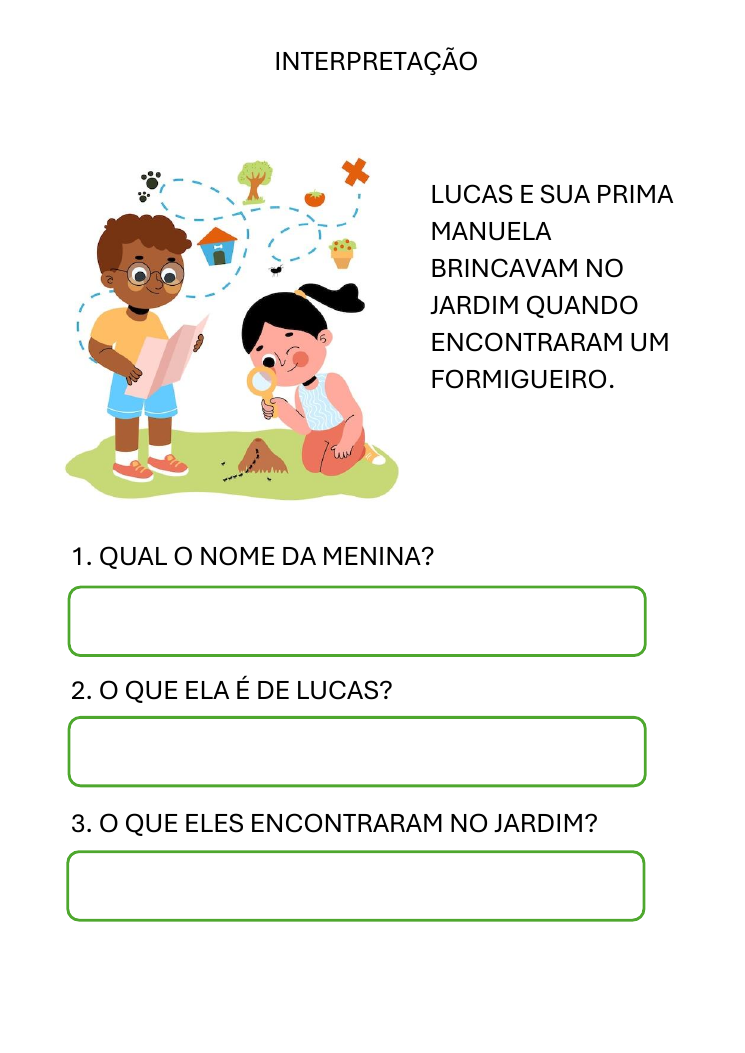Página real: interpretação de historinha com perguntas